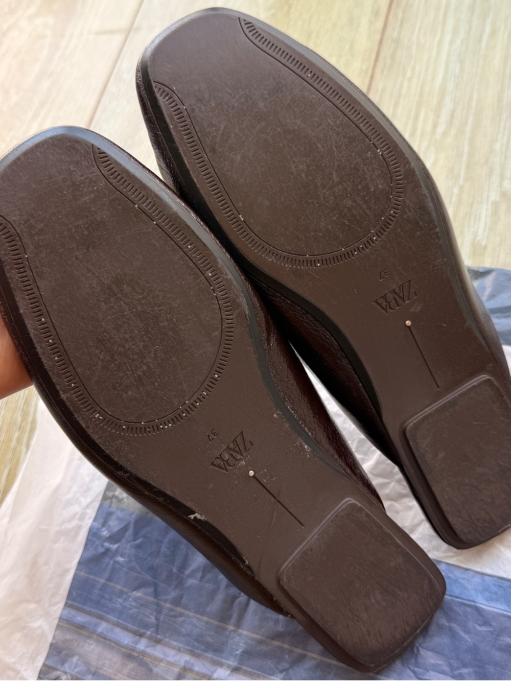 ZARA Brown Leather Slip-On Mules - Picture 2 of 2